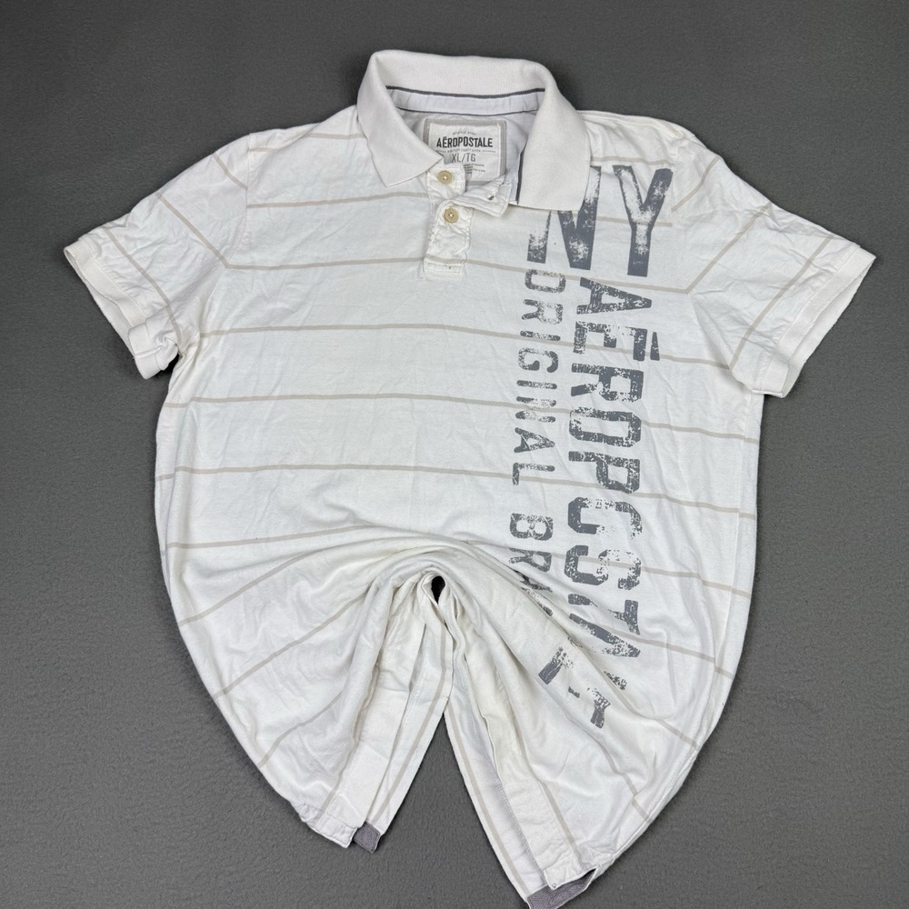 Vintage Y2K Aeropostale Grunge Polo Shirt Mens XL Striped Mallcore STAINS READ